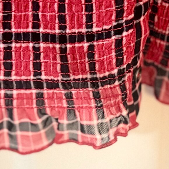 FREE PEOPLE Stretch Ruched Blouse Red & Black, M - Picture 9 of 9